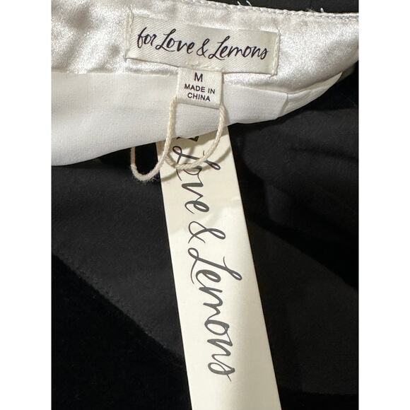 For Love and Lemons Drew Velvet Romper Black White Size Medium NWT Satin Shorts - Picture 4 of 16